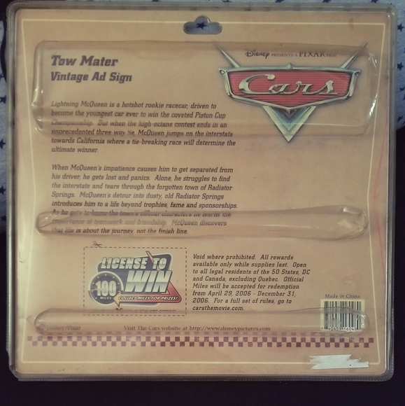 VTG New in Package Disney Pixar Tow Mater Vintage Ad Sign (Read Description) - Picture 7 of 8